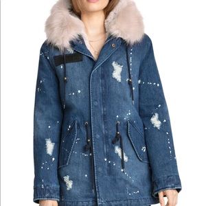 Avec Les Filles Faux Fur Trim Denim Anorak